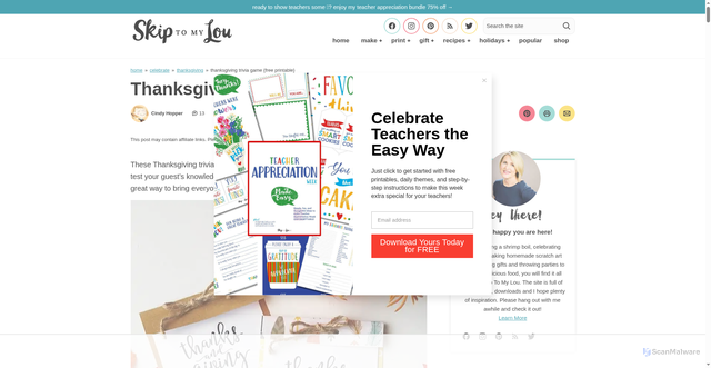 Security scan screenshot of https://www.skiptomylou.org/thanksgiving-trivia/