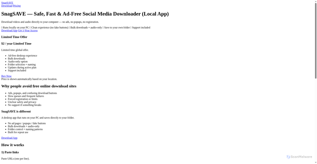 Security scan screenshot of https://snagsave.com/