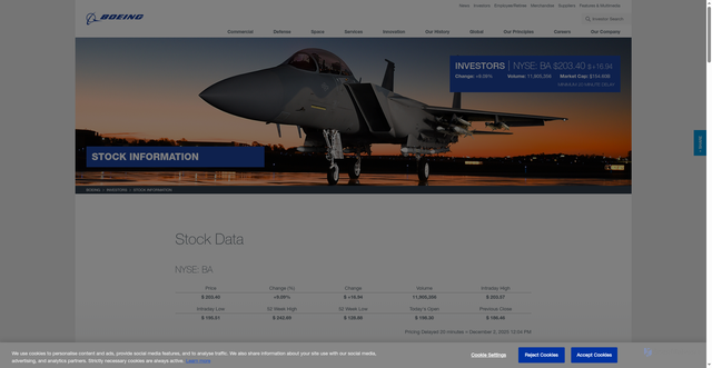 Security scan screenshot of https://investors.boeing.com/investors/stock-information/default.aspx