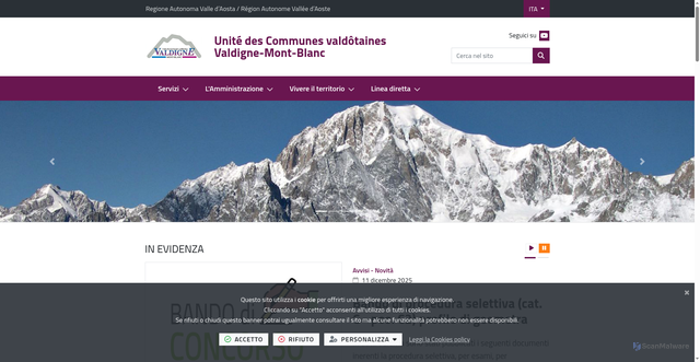 Security scan screenshot of https://www.cm-valdigne.vda.it/it-it/home