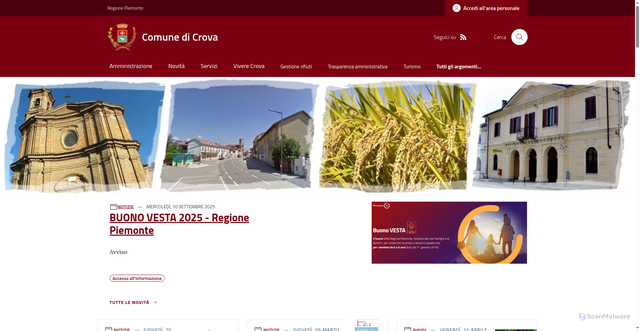 Security scan screenshot of https://www.comune.crova.vc.it/