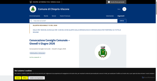 Security scan screenshot of https://www.comune.chiopris-viscone.ud.it