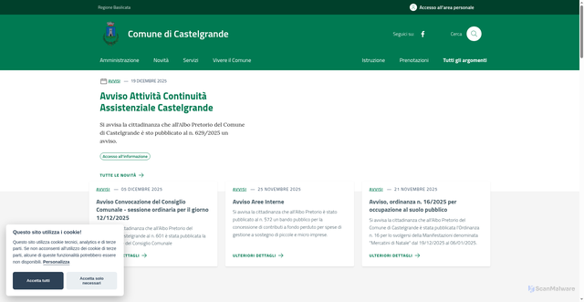 Security scan screenshot of https://www.comune.castelgrande.pz.it/