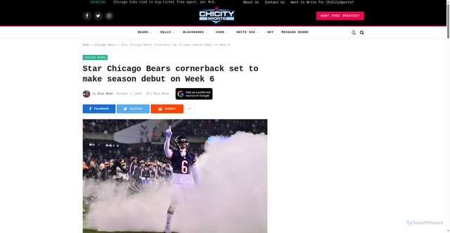 Security scan screenshot of https://www.chicitysports.com/chicago-bears-gordon-returns-from-injury