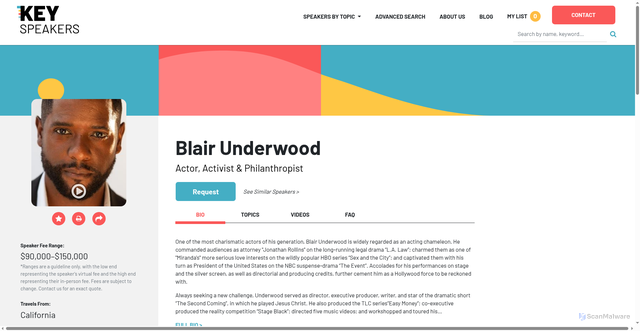 Security scan screenshot of https://keyspeakers.com/bio.php?3374-blair-underwood=