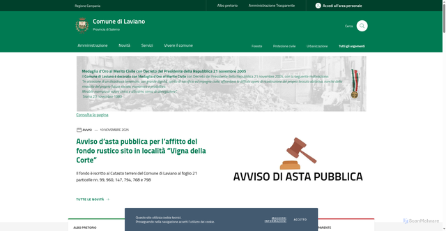 Security scan screenshot of https://www.comune.laviano.sa.it/