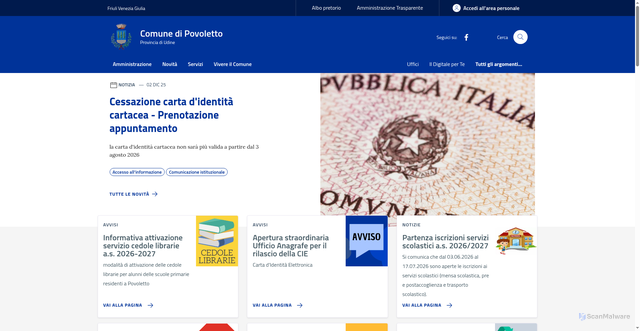 Security scan screenshot of https://www.comune.povoletto.ud.it