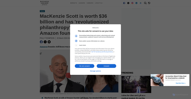Security scan screenshot of https://africa.businessinsider.com/news/mackenzie-scott-is-worth-dollar36-billion-and-has-revolutionized-philanthropy-since/vcsbt4k
