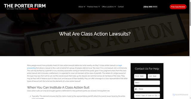 Security scan screenshot of https://theporterfirm.com/uncategorized/what-are-class-action-lawsuits/