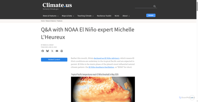 Security scan screenshot of https://www.climate.us/news-features/features/qa-noaa-el-nino-expert-michelle-lheureux