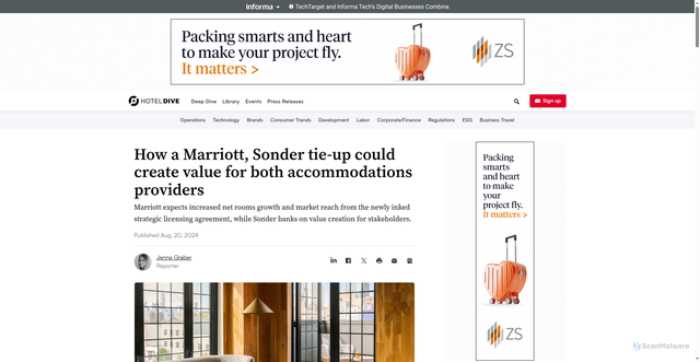 Security scan screenshot of https://www.hoteldive.com/news/marriott-sonder-licensing-agreement-value-creation-/724687/