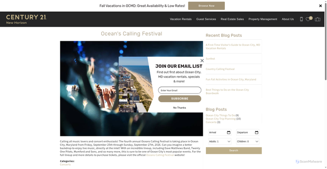 Security scan screenshot of https://www.century21newhorizon.com/blog/oceans-calling-festival