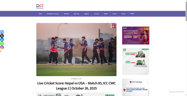 Security scan screenshot of https://ictframe.com/live-cricket-score-nepal-vs-usa/