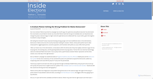 Security scan screenshot of https://insideelections.com/news/article/is-graham-platner-solving-the-wrong-problem-maine-democrats-susan-collins