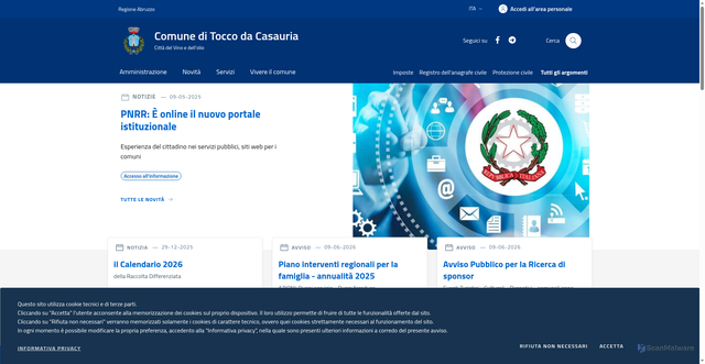 Security scan screenshot of https://www.comune.toccodacasauria.pe.it