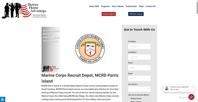 Security scan screenshot of https://www.heroeshomeadvantage.com/relocation_services/south_carolina/mcrd-parris-island/