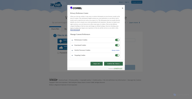 Security scan screenshot of https://www.zipshare.com
