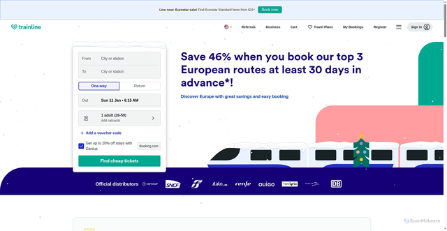 Security scan screenshot of https://www.thetrainline.com