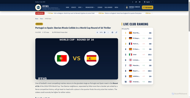 Security scan screenshot of https://iffhs.com/en/news/portugal-vs-spain-iberian-rivals-collide-in-a-world-cup-round-of-16-thriller-5066