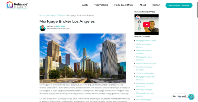Security scan screenshot of https://reliancefinancial.com/mortgage-broker-los-angeles/