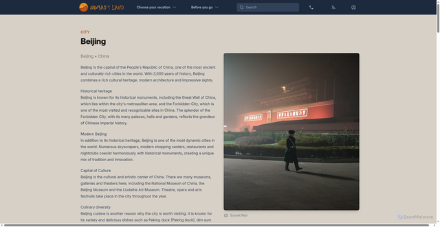 Security scan screenshot of https://www.nomadsland.travel/en/before-you-go/china/cities/beijing
