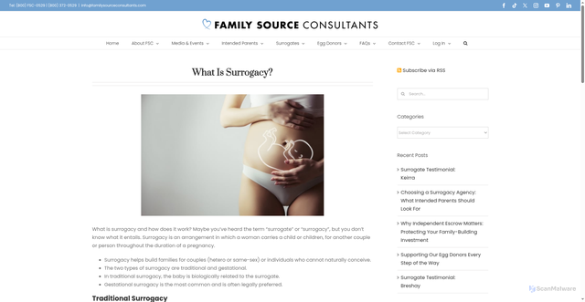 Security scan screenshot of https://www.familysourceconsultants.com/what-is-surrogacy/