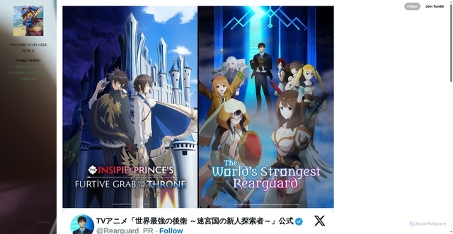 Security scan screenshot of https://otakunews01.tumblr.com/post/826631710078894080/yuji-yanase-the-insipid-princes-furtive-grab