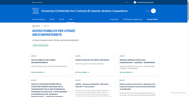 Security scan screenshot of https://www.cimiteroarzanocasavatorecasoria.na.it/