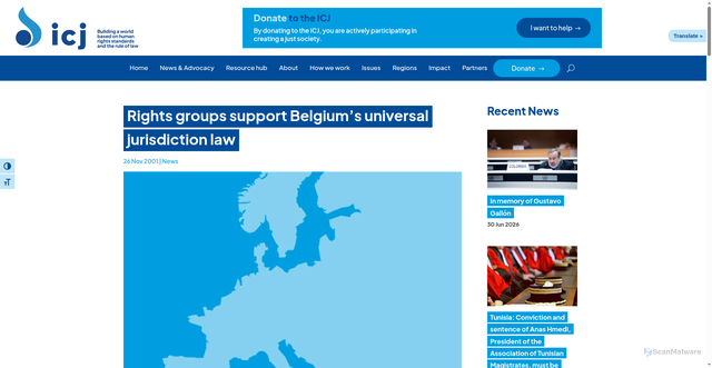 Security scan screenshot of https://www.icj.org/belgium-rights-groups-support-belgiums-universal-jurisdiction-law/