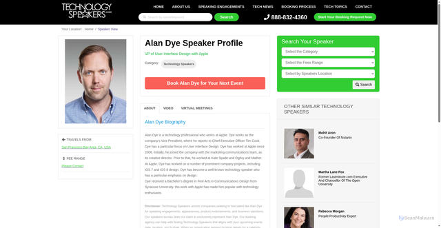 Security scan screenshot of https://www.technologyspeakers.com/speaker/alan-dye