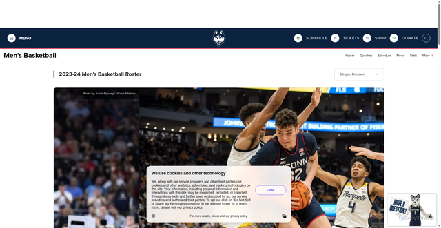 Security scan screenshot of https://uconnhuskies.com/sports/mens-basketball/roster/donovan-clingan/13276