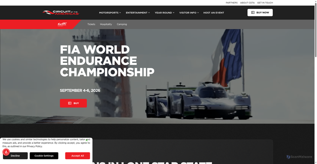Security scan screenshot of https://circuitoftheamericas.com/event/fia-world-endurance-championship/