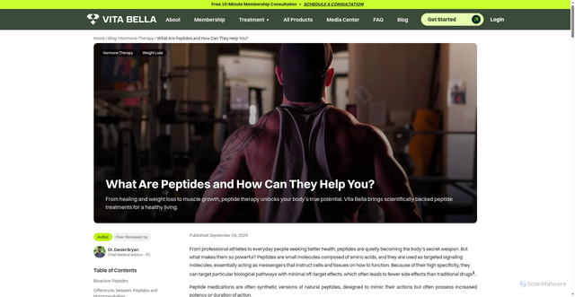 Security scan screenshot of https://vitabella.com/blog/what-are-peptides-how-can-they-help-you/