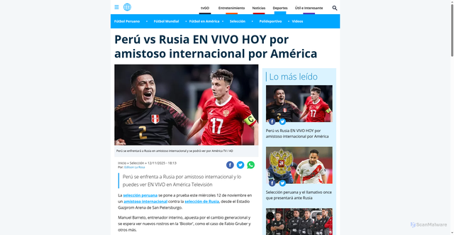 Security scan screenshot of https://www.americatv.com.pe/deportes/seleccion/peru-vs-rusia-vivo-amistoso-internacional-hora-canal-n451671