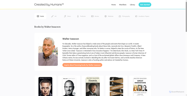 Security scan screenshot of https://library.createdbyhumans.ai/author/5669a913-1f48-4ffa-9aba-81ebc3136080