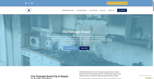 Security scan screenshot of https://willardrestoration.com/services/fire-damage-repair/