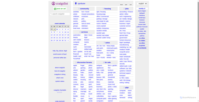 Security scan screenshot of https://spokane.craigslist.org