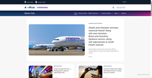 Security scan screenshot of https://news.alaskaair.com
