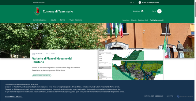 Security scan screenshot of https://www.comune.tavernerio.co.it/