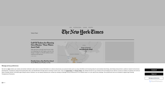 Security scan screenshot of https://www.nytimes.com
