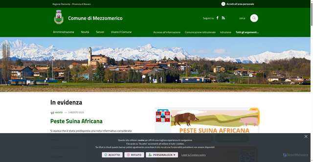 Security scan screenshot of https://www.comune.mezzomerico.no.it/it-it/home