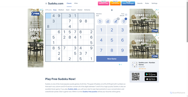 Security scan screenshot of https://sudoku.com/