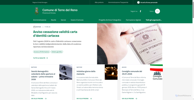 Security scan screenshot of https://www.comune.terredelreno.fe.it/