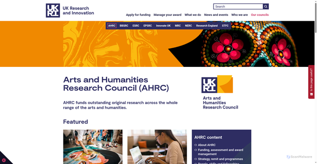 Security scan screenshot of http://www.ahrc.ac.uk