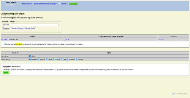 Security scan screenshot of https://www.majstro.com/diccionarios/espanol-ingles/tormenta