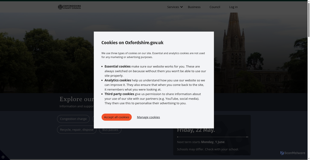 Security scan screenshot of http://www.oxfordshire.gov.uk