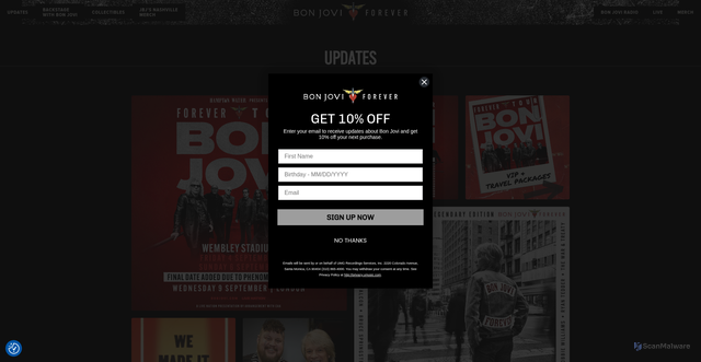 Security scan screenshot of https://www.bonjovi.com/updates.php