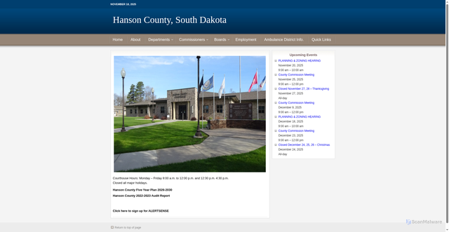 Security scan screenshot of https://www.hansoncountysd.gov/