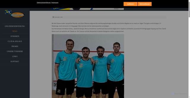 Security scan screenshot of https://squash-union.at/newsreader-news/wir-bleiben-auf-titelkurs.html