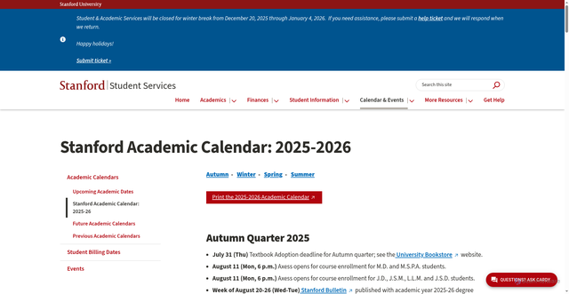 Security scan screenshot of https://studentservices.stanford.edu/calendar-events/academic-calendars/stanford-academic-calendar-2025-2026
